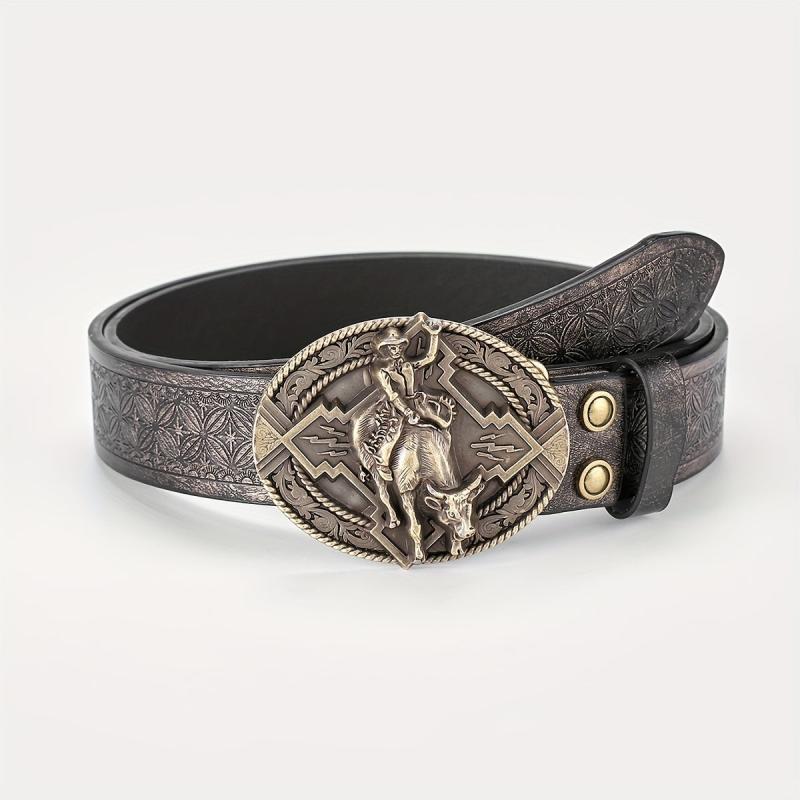 Men's Retro Western Cowboy Pattern Buckle Belt For Jeans Pants