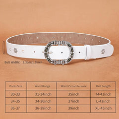 Women's Leather Belt Oval Metal Pin Buckle Inlaid Rhinestone Crystal