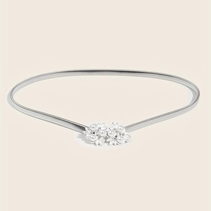 Faux Pearl Snowflake Waist Chain Golden Elastic Chain Belt