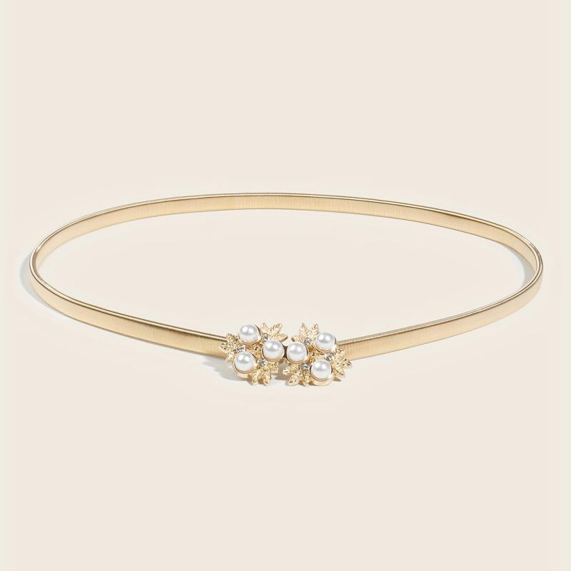 Faux Pearl Snowflake Waist Chain Golden Elastic Chain Belt