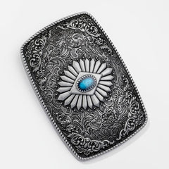 Vintage Turquoise Belt Buckle Geometric Engraved Western Cowboy Accessories