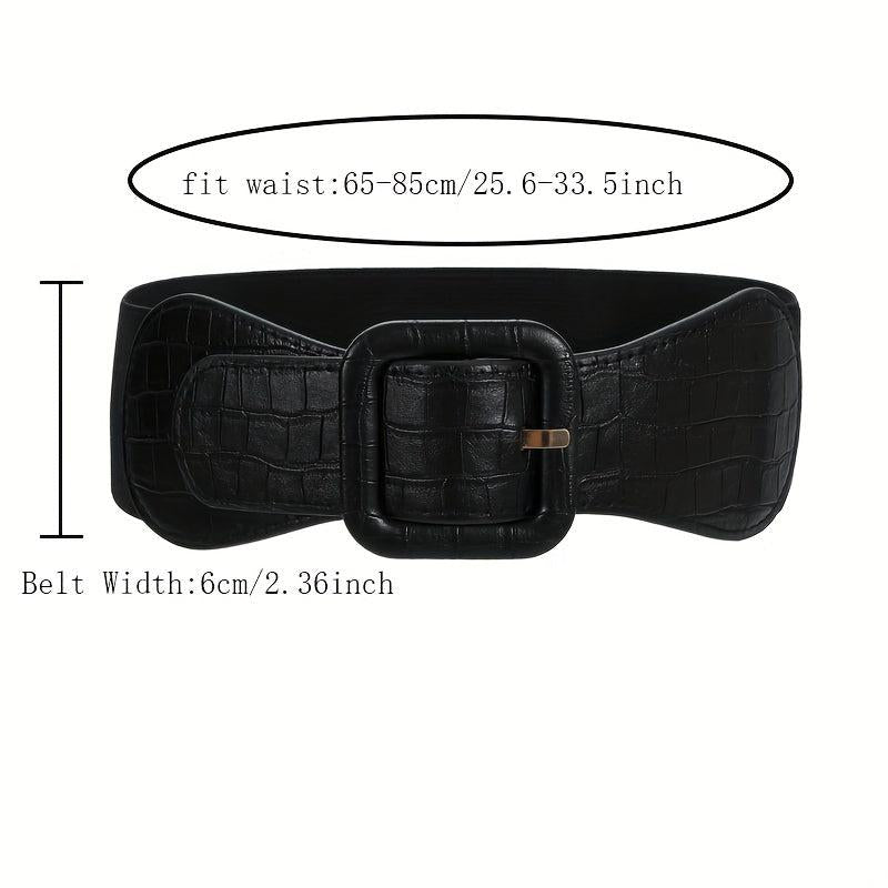 Vintage Square Buckle Wide Elastic Braided Belt Girdle Women Dress Accessories