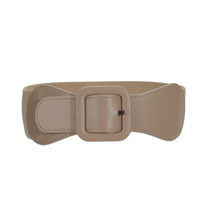Vintage Square Buckle Wide Elastic Braided Belt Girdle Women Dress Accessories