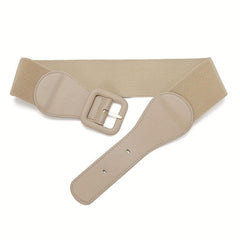 Vintage Square Buckle Wide Elastic Braided Belt Girdle Women Dress Accessories