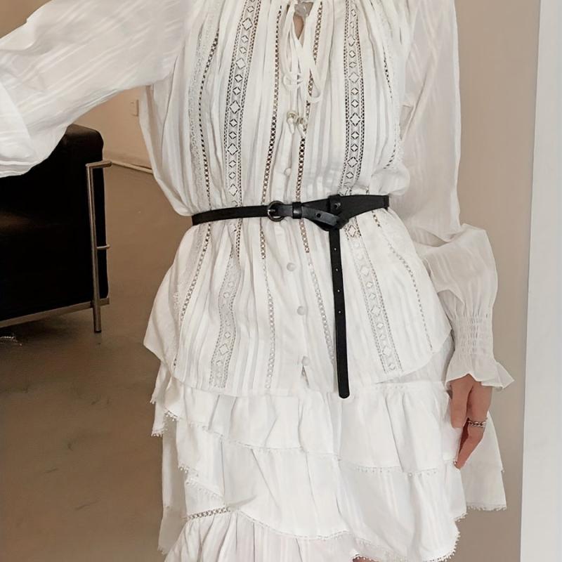 Round Buckle Knotted Thin PU Belt for Women