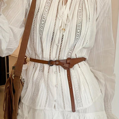 Round Buckle Knotted Thin PU Belt for Women