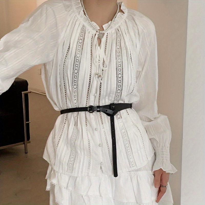 Round Buckle Knotted Thin PU Belt for Women