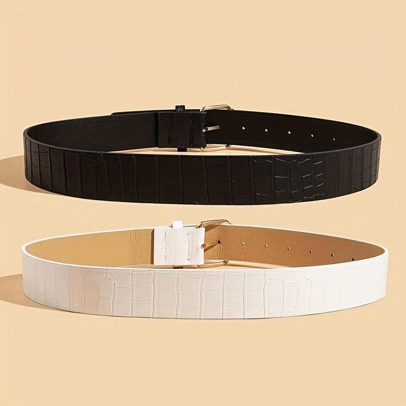 Casual PU Leather Belt Crocodile Pattern Golden Pin Buckle Vintage Jeans Pants