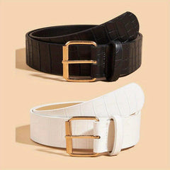 Casual PU Leather Belt Crocodile Pattern Golden Pin Buckle Vintage Jeans Pants