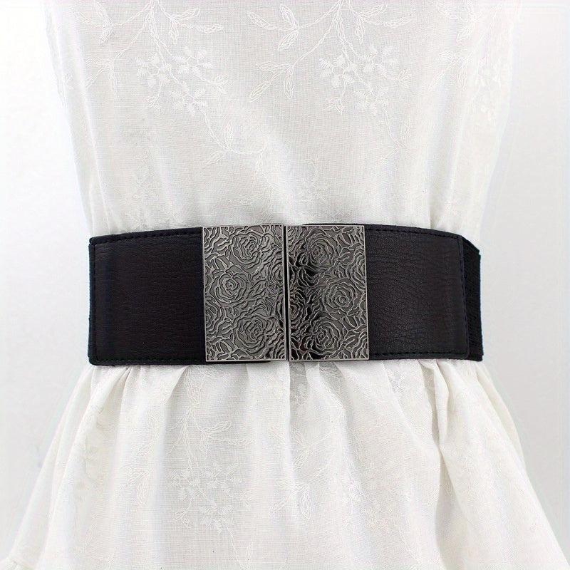 Vintage Geometric Buckle Girdle For Women Elastic Wide Waistband
