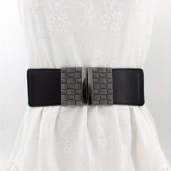 Vintage Geometric Buckle Girdle For Women Elastic Wide Waistband