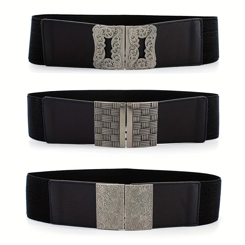 Vintage Geometric Buckle Girdle For Women Elastic Wide Waistband