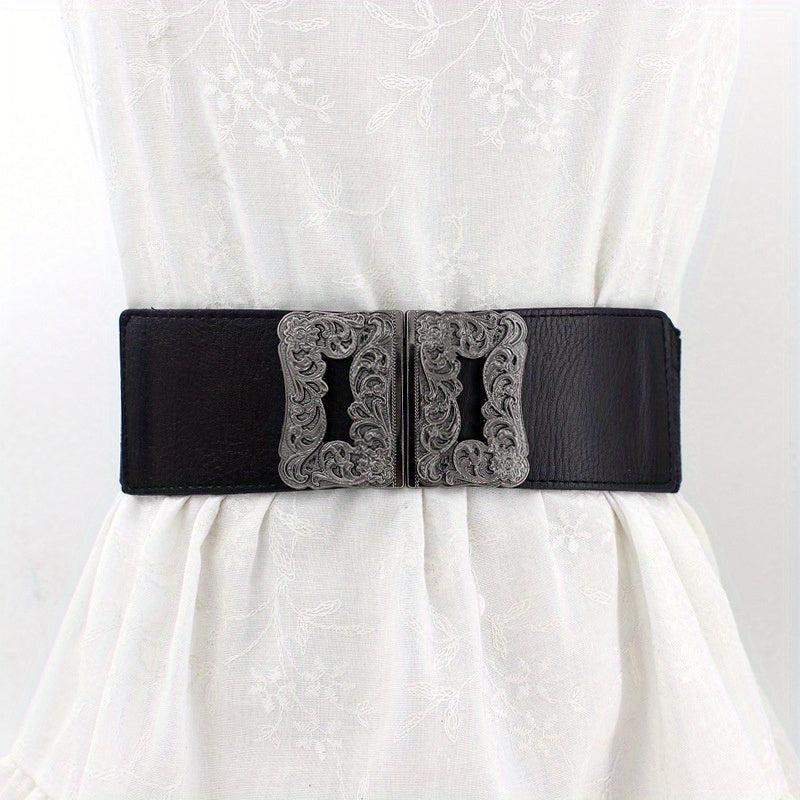 Vintage Geometric Buckle Girdle For Women Elastic Wide Waistband