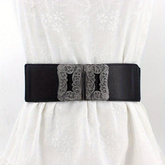 Vintage Geometric Buckle Girdle For Women Elastic Wide Waistband