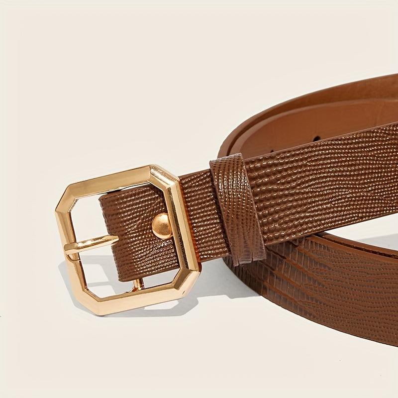 Embossed PU Belt with Golden Pin Buckle Set