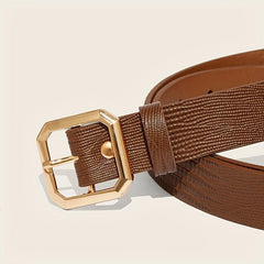 Embossed PU Belt with Golden Pin Buckle Set