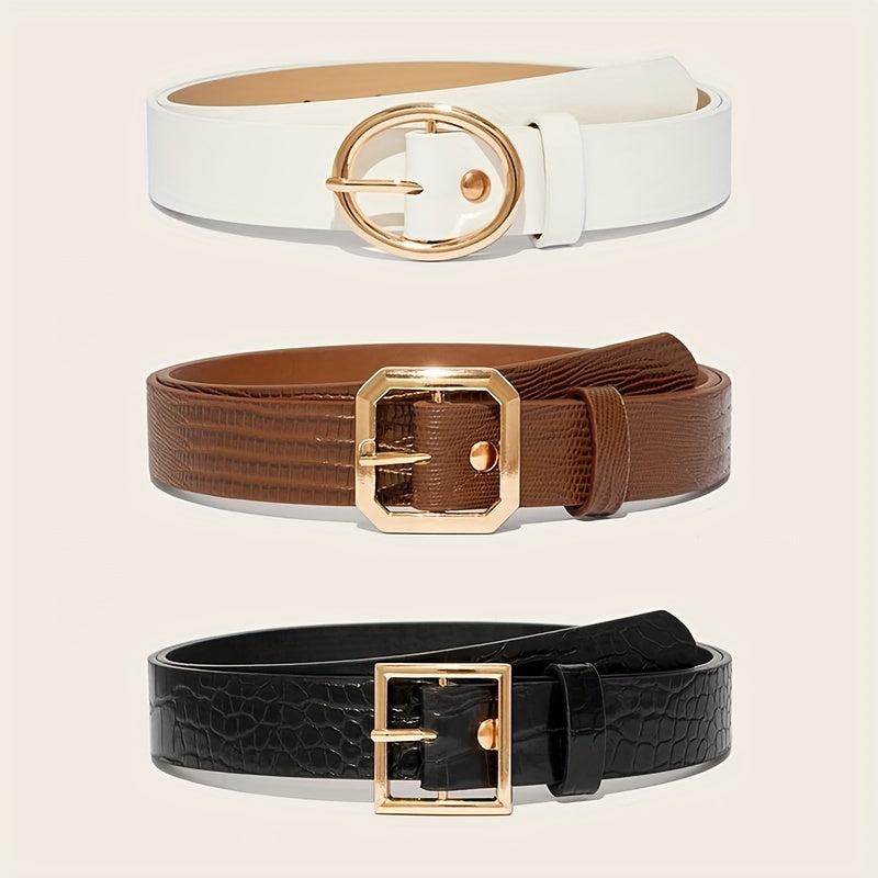 Embossed PU Belt with Golden Pin Buckle Set