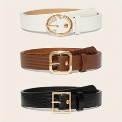 Embossed PU Belt with Golden Pin Buckle Set