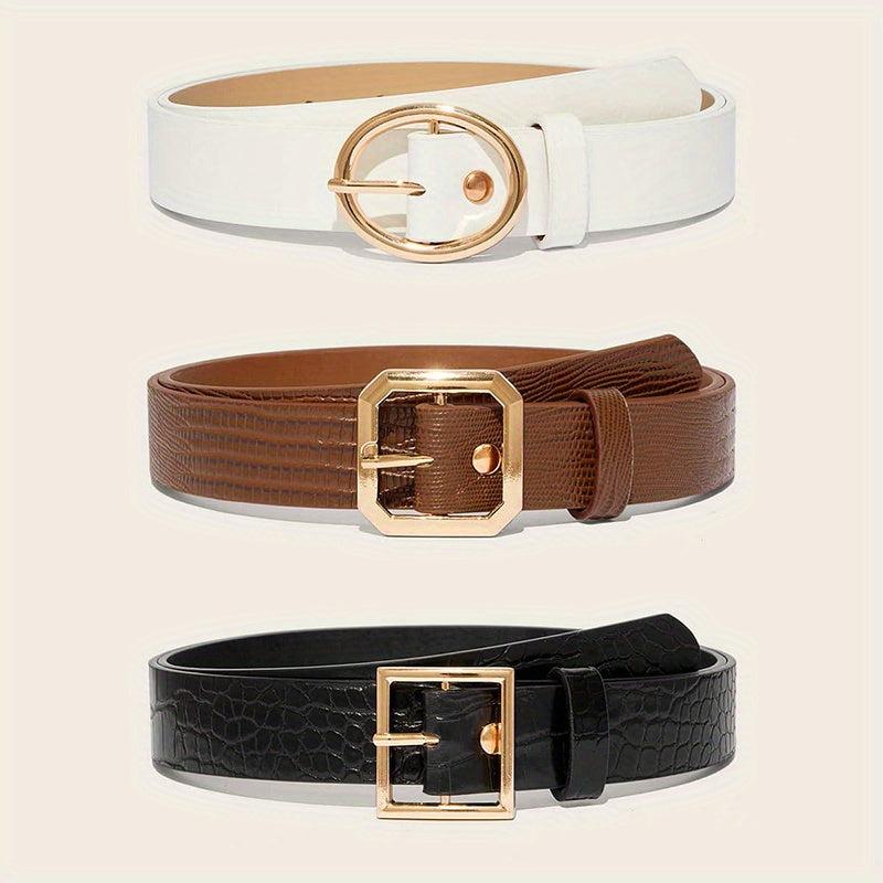 Embossed PU Belt with Golden Pin Buckle Set