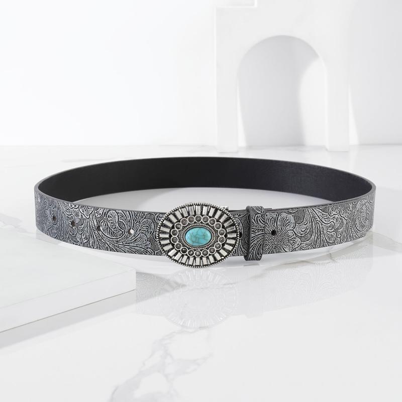 Embossed Pu Leather Belt Vintage Big Buckle Belt Western Cowgirl Cowboy Belt
