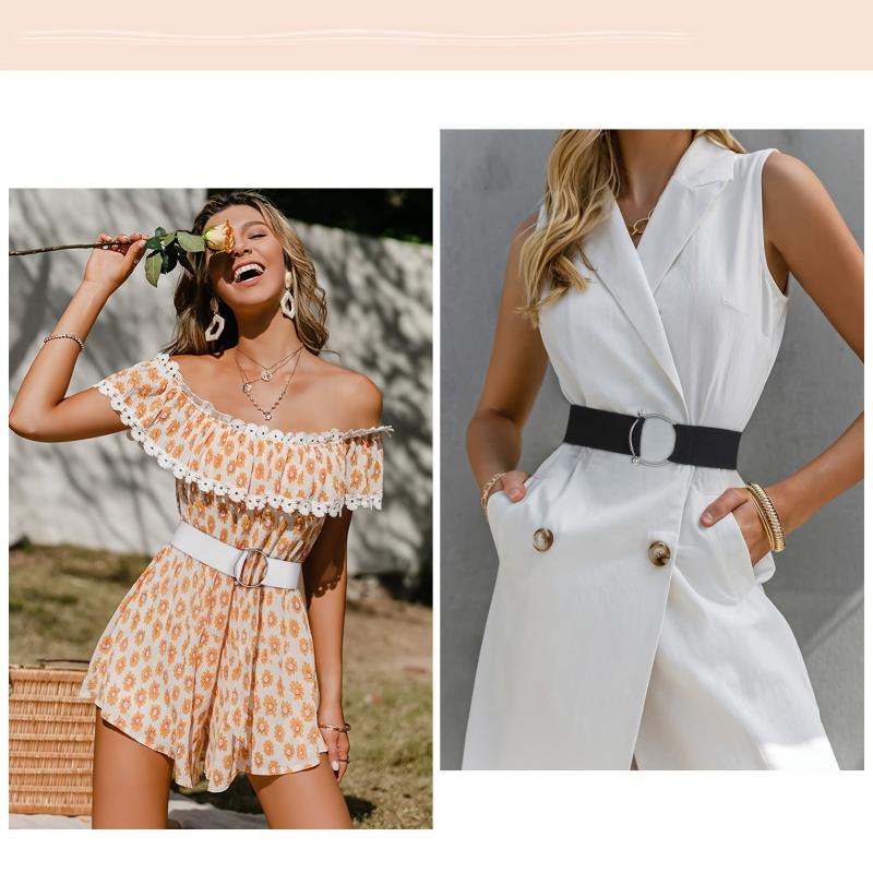 Ruaite Women Stretchy Wide Waist Belt O Ring Buckle Elastic Waist Belt