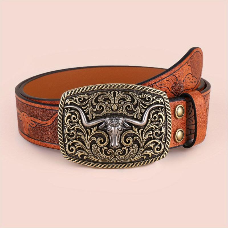 Men's Western Cowboy Embossed Leather Belt
