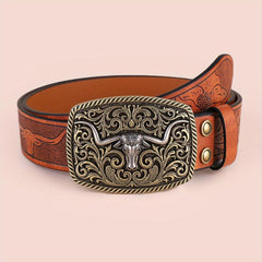 Men's Western Cowboy Embossed Leather Belt