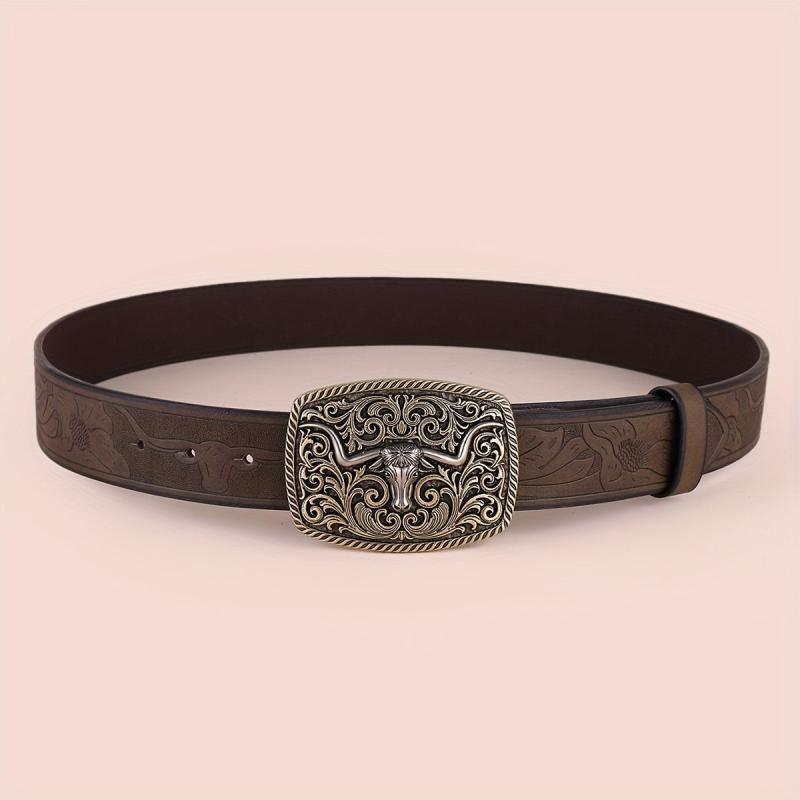Men's Western Cowboy Embossed Leather Belt