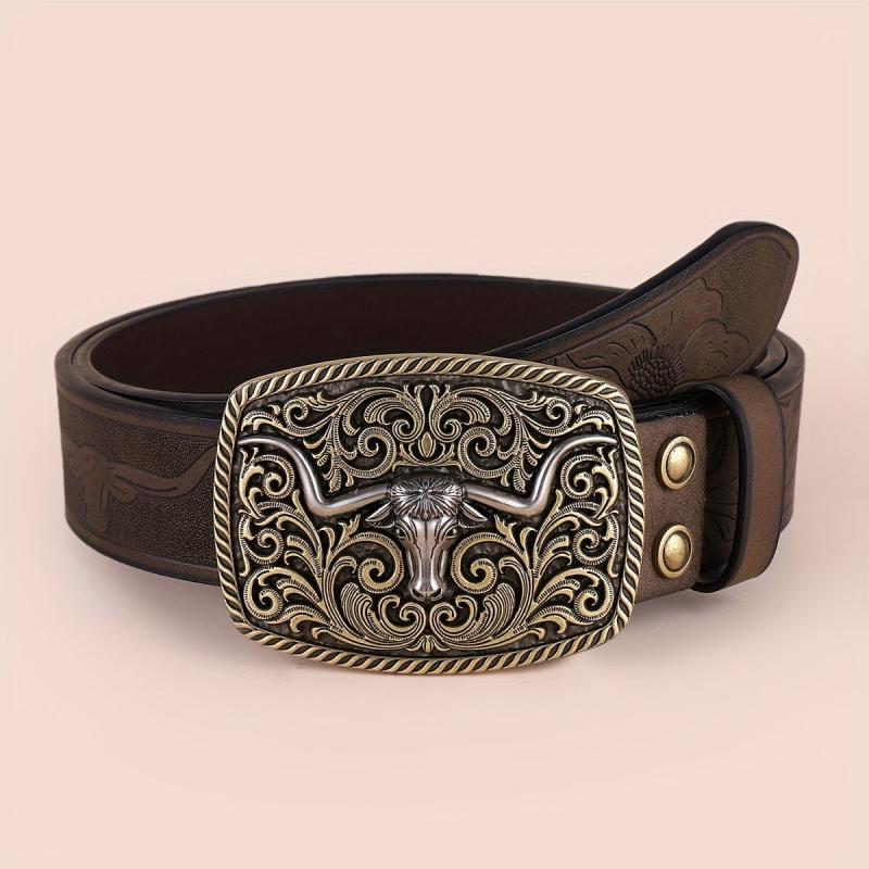 Men's Western Cowboy Embossed Leather Belt