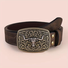 Men's Western Cowboy Embossed Leather Belt