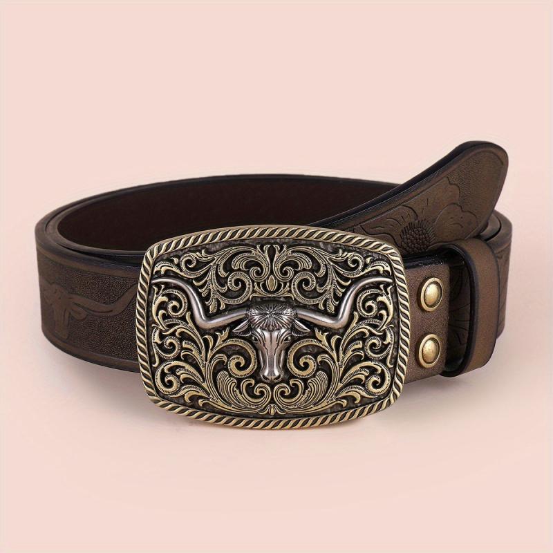 Men's Western Cowboy Embossed Leather Belt