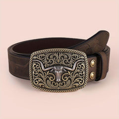 Men's Western Cowboy Embossed Leather Belt
