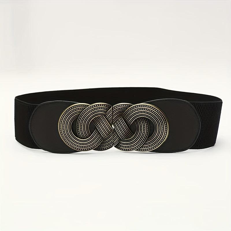 Chinese Knot Buckle PU Belt Retro Elastic Wide Waistband