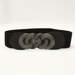 Chinese Knot Buckle PU Belt Retro Elastic Wide Waistband