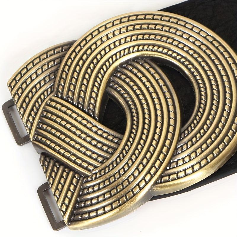 Chinese Knot Buckle PU Belt Retro Elastic Wide Waistband