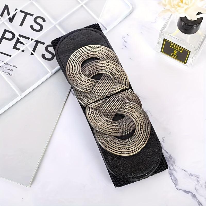 Chinese Knot Buckle PU Belt Retro Elastic Wide Waistband