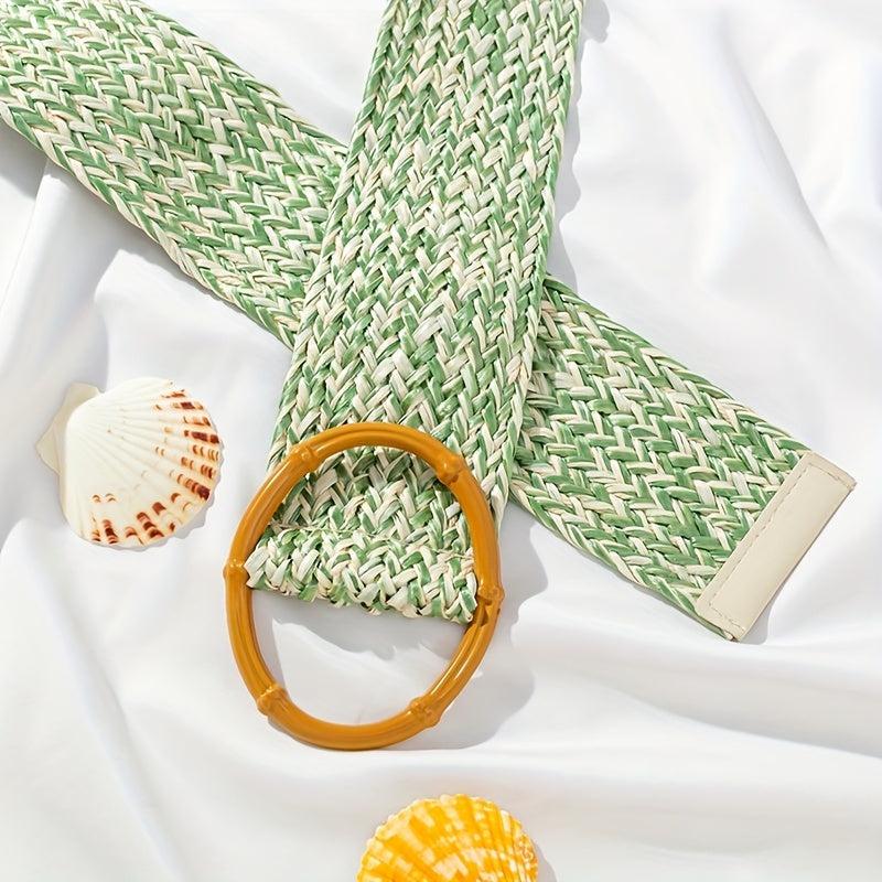 Green Straw Belt Boho Dress Waistband Women Casual Girdle