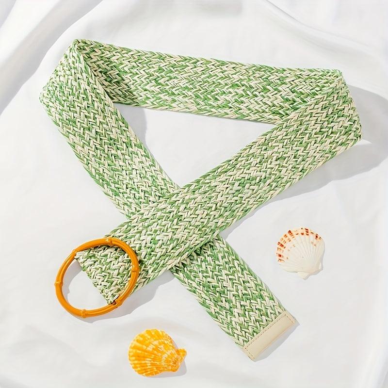 Green Straw Belt Boho Dress Waistband Women Casual Girdle