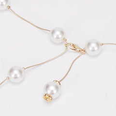 Faux Pearl Waist Chain Dress Shirt Waist Decor Belt Metal Chain