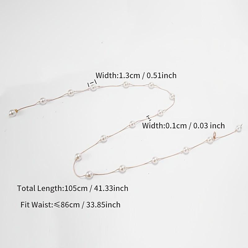 Faux Pearl Waist Chain Dress Shirt Waist Decor Belt Metal Chain