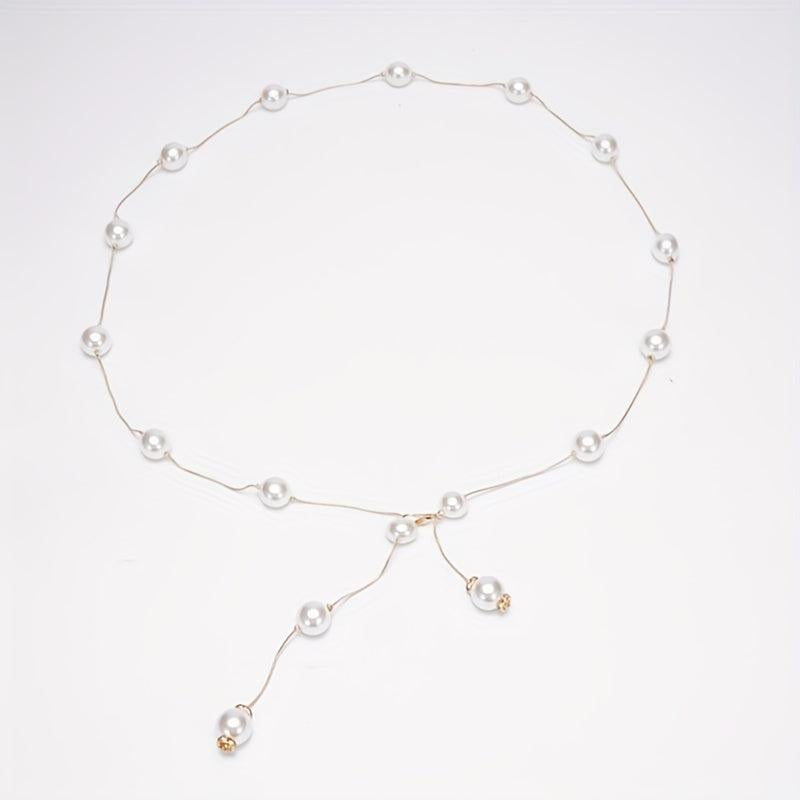 Faux Pearl Waist Chain Dress Shirt Waist Decor Belt Metal Chain