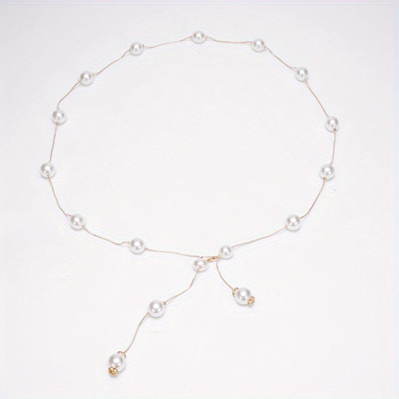 Faux Pearl Waist Chain Dress Shirt Waist Decor Belt Metal Chain