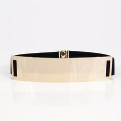 Metal Mirror Stretch Waistband Wide Elastic Belt for Women