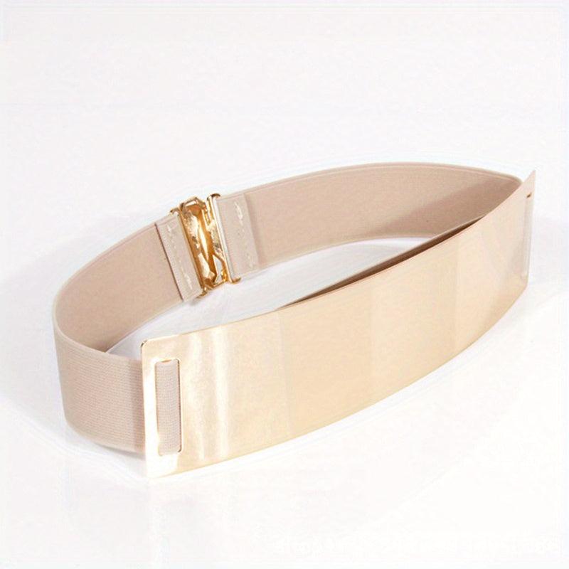 Metal Mirror Stretch Waistband Wide Elastic Belt for Women
