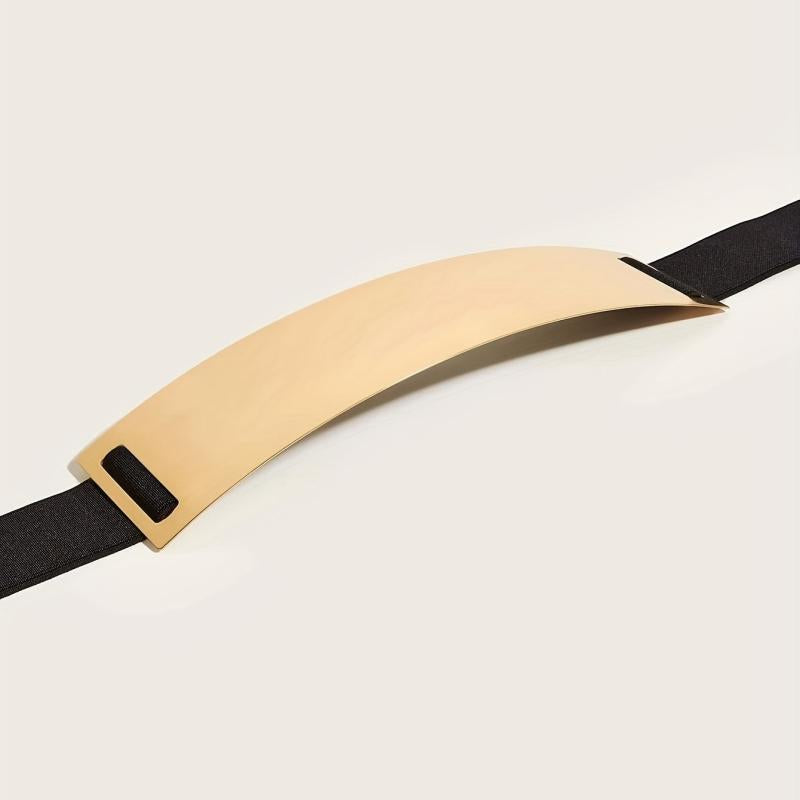 Metal Mirror Stretch Waistband Wide Elastic Belt for Women