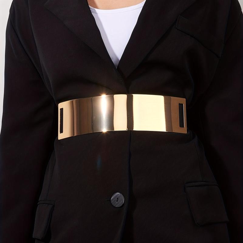Metal Mirror Stretch Waistband Wide Elastic Belt for Women
