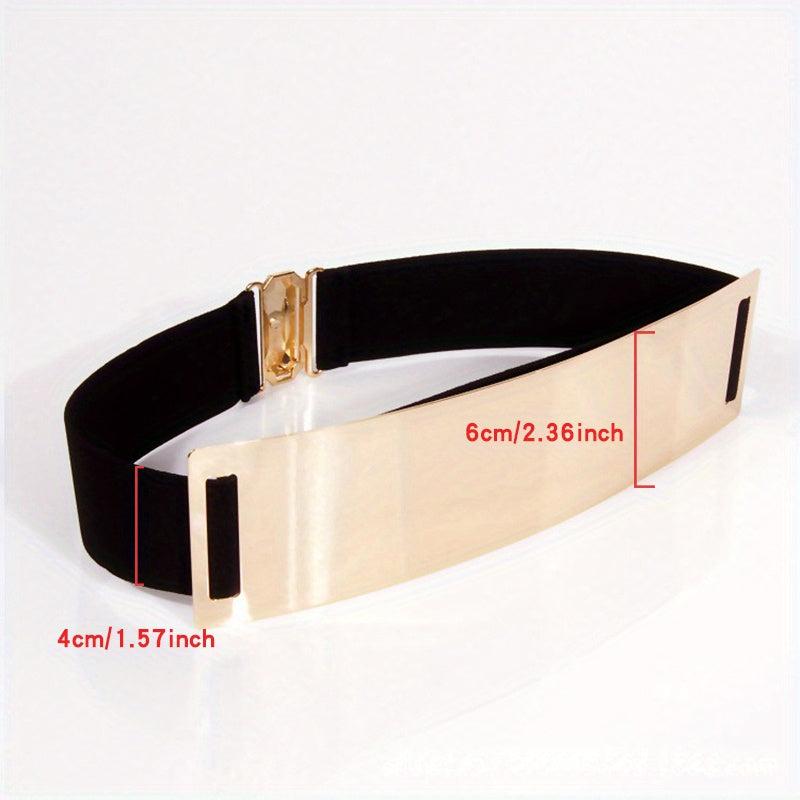 Metal Mirror Stretch Waistband Wide Elastic Belt for Women