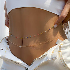 Boho Beads Waist Chain Faux Pearl Decor Belly Chain for Women