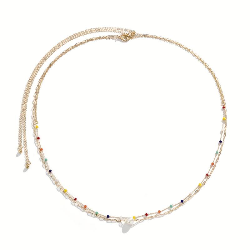 Boho Beads Waist Chain Faux Pearl Decor Belly Chain for Women
