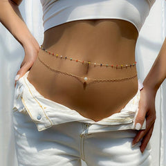 Boho Beads Waist Chain Faux Pearl Decor Belly Chain for Women